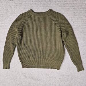 Leallo Scout Ribbed Cotton Crewneck Sweater Olive Green Large Cotton Fisherman
